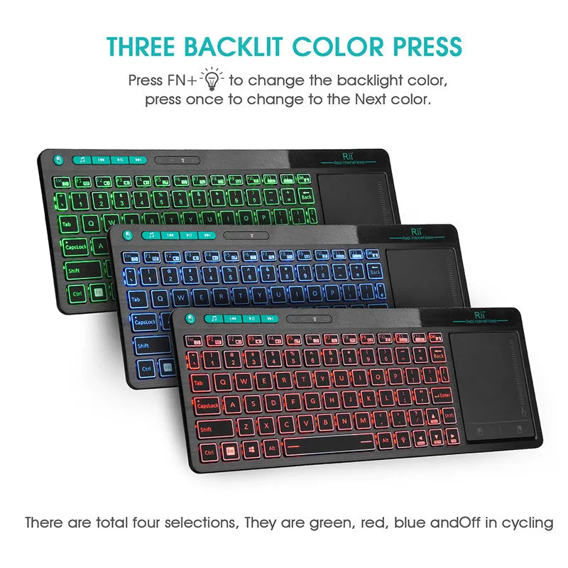 K18+ wireless RGB backlit keyboard with touchpad in black for computer use
