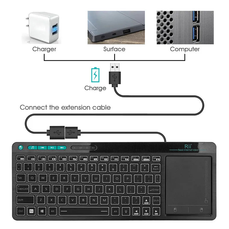 K18+ wireless RGB backlit keyboard with touchpad in black for computer use
