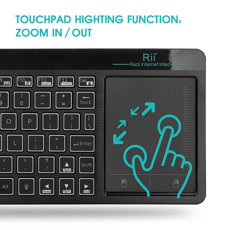 K18+ wireless RGB backlit keyboard with touchpad in black for computer use