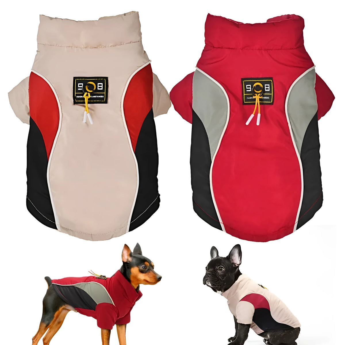 Cotton pet clothes in beige or red, casual outfit for dogs and cats, sizes XS to XL