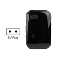 Black or white wifi signal repeater with selectable UK, EU, US, AU plugs and a network cable.