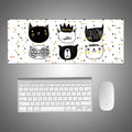 Creative large mouse pad with cute cartoon cat design, non-slip rubber base, 800x300mm size for office and gaming