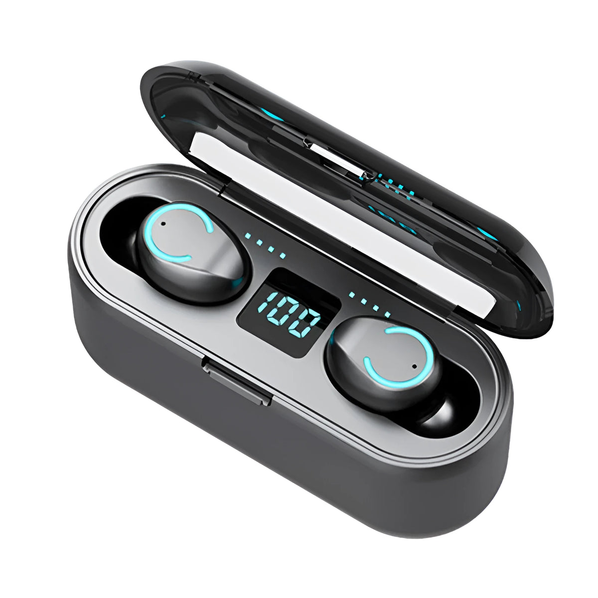 Touch wireless Bluetooth 5.0 stereo headset with battery compartment in black