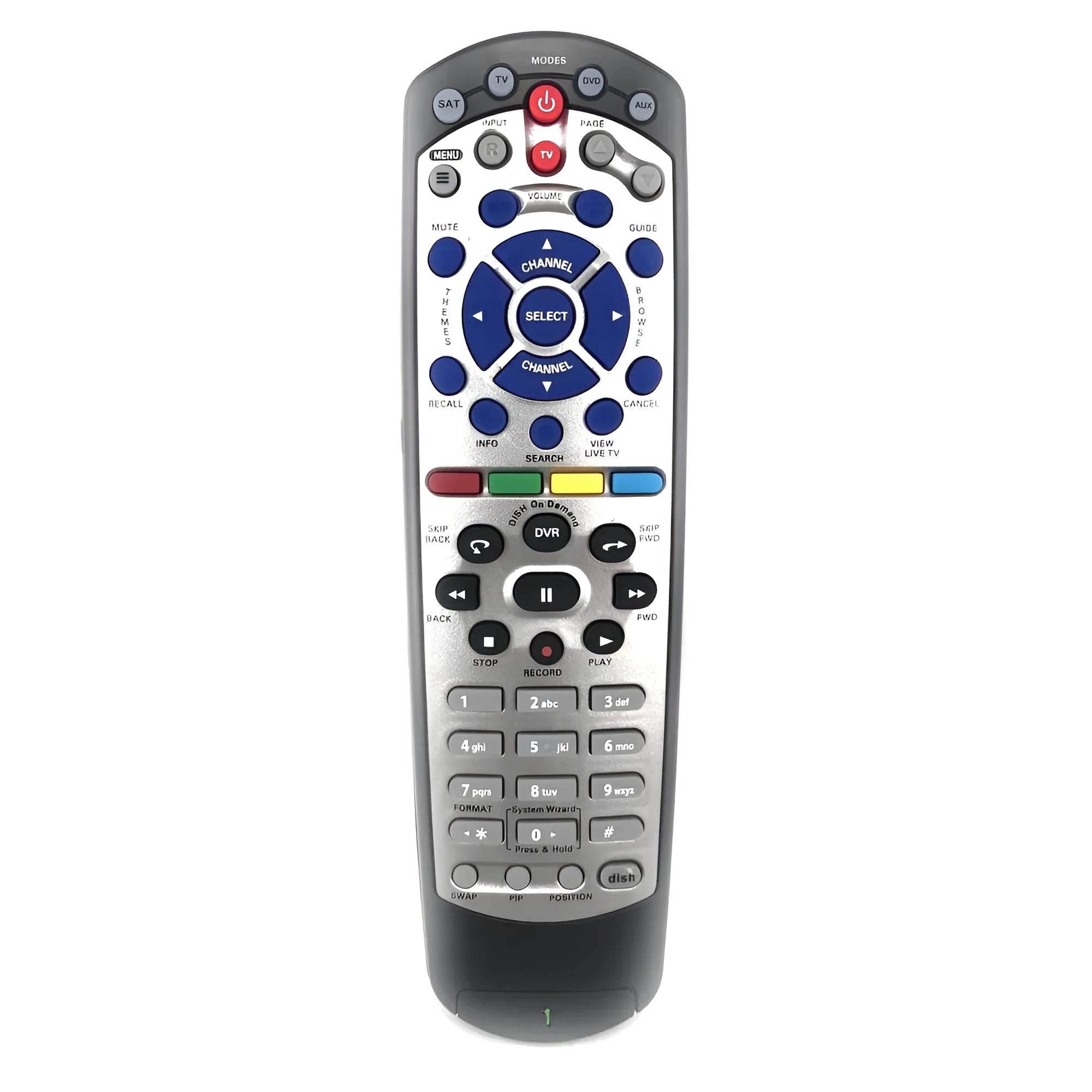 Black universal remote control for DISH Network satellite television receivers