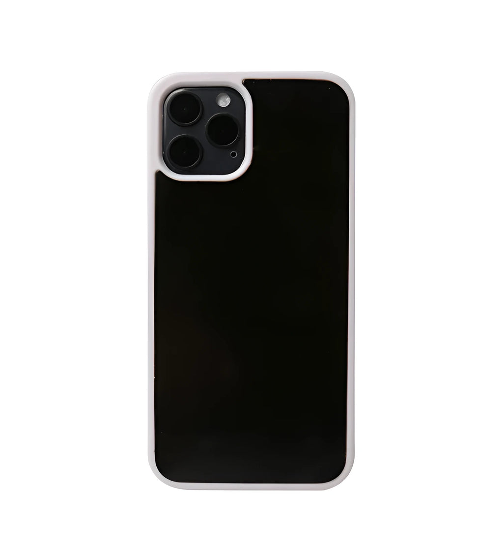 iPhone 12 anti-gravity TPU phone case in black or white, back cover with solid colour finish.