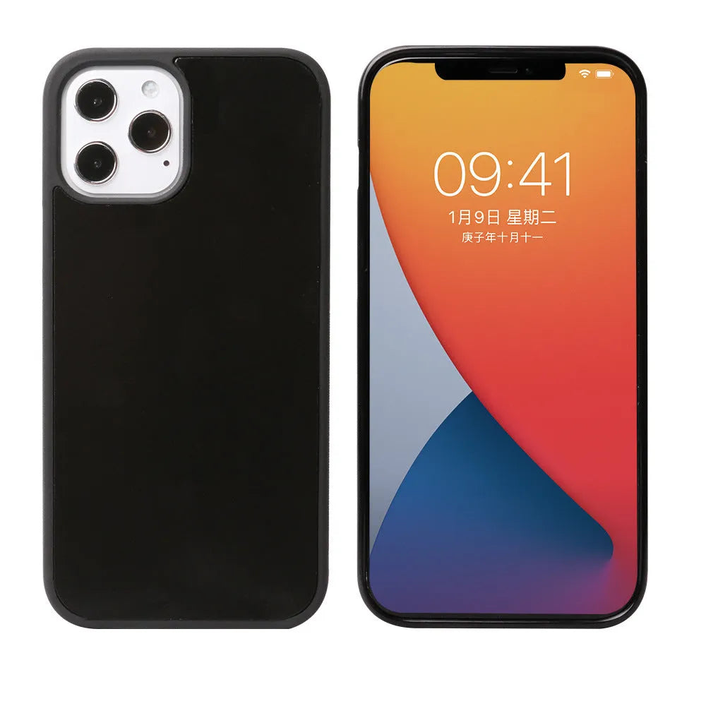 iPhone 12 anti-gravity TPU phone case in black or white, back cover with solid colour finish.
