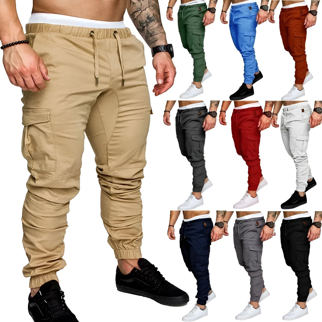 Men's loose fit cotton blend drawstring casual trousers in army green, front view