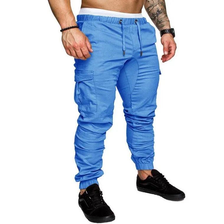 Men's loose fit cotton blend drawstring casual trousers in army green, front view