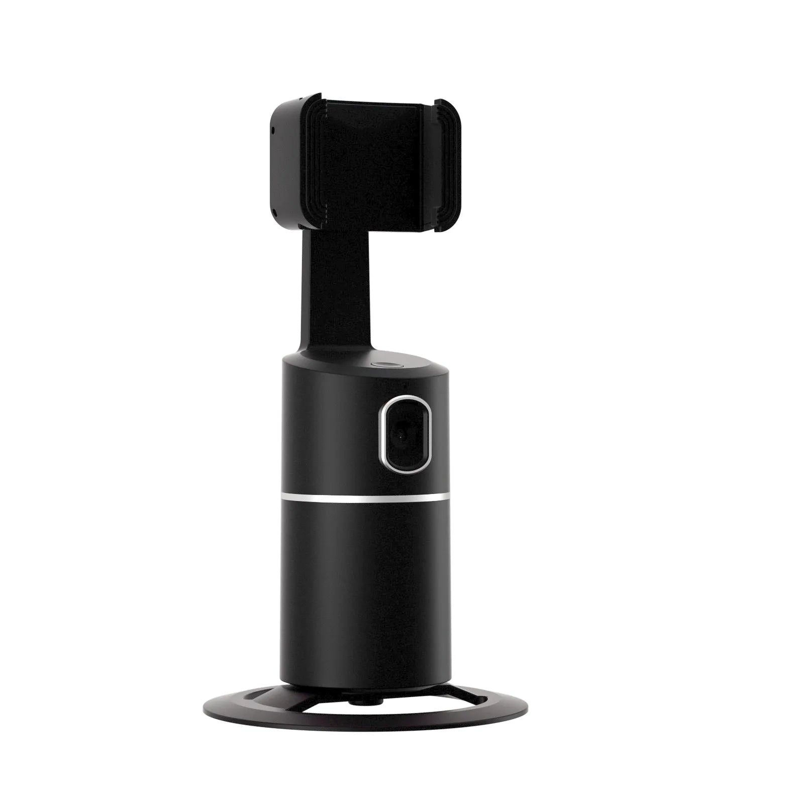 Black, pink, or white smartphone tracking gimbal with 360-degree rotation on a desk.