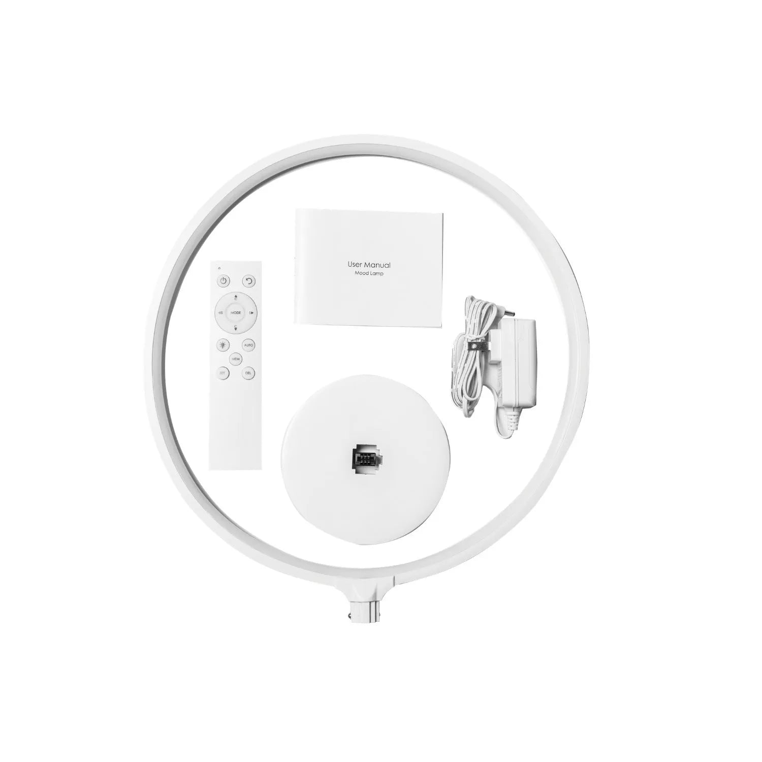 White Full Moon table lamp with remote control showing adjustable colour temperature and RGBW lighting options