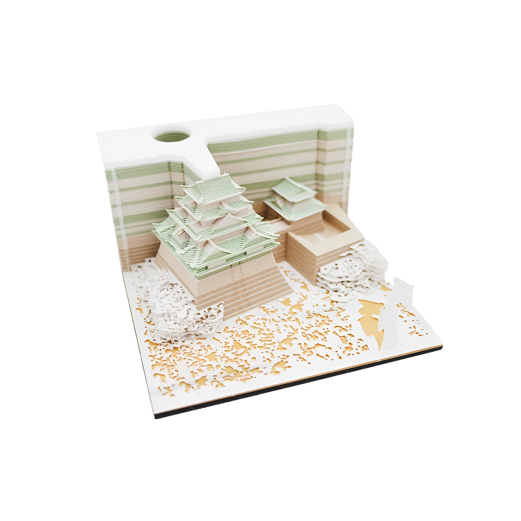 Three-dimensional specialty paper model of Spirited Away Tianshou Tower in gold