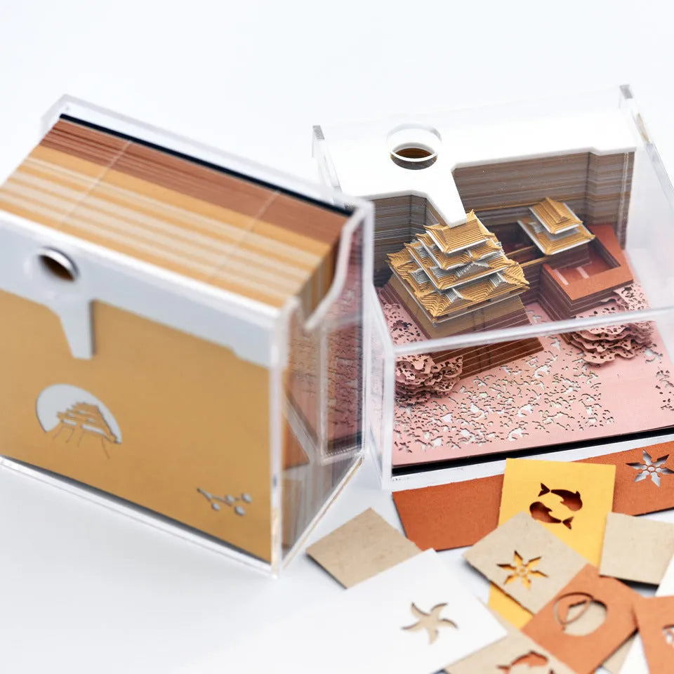 Three-dimensional specialty paper model of Spirited Away Tianshou Tower in gold