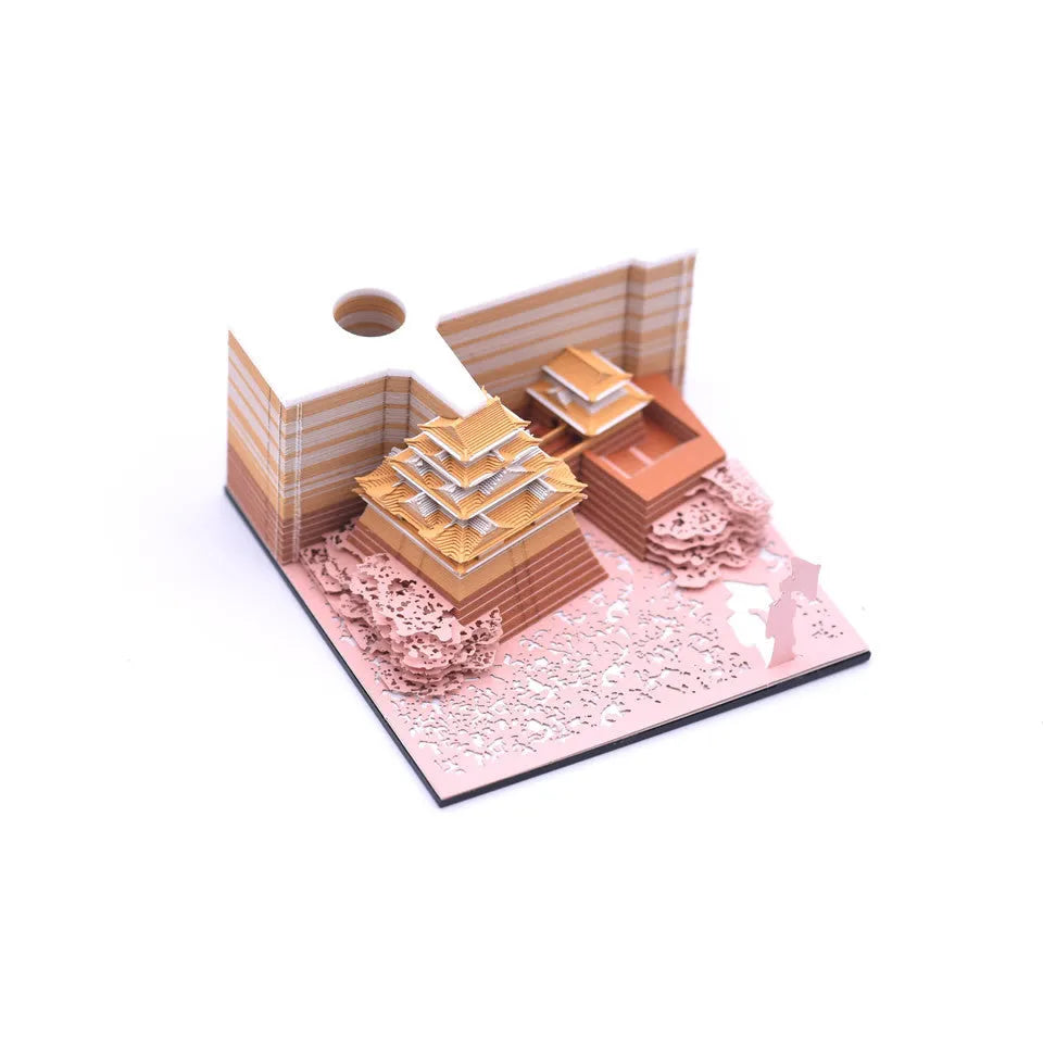 Three-dimensional specialty paper model of Spirited Away Tianshou Tower in gold
