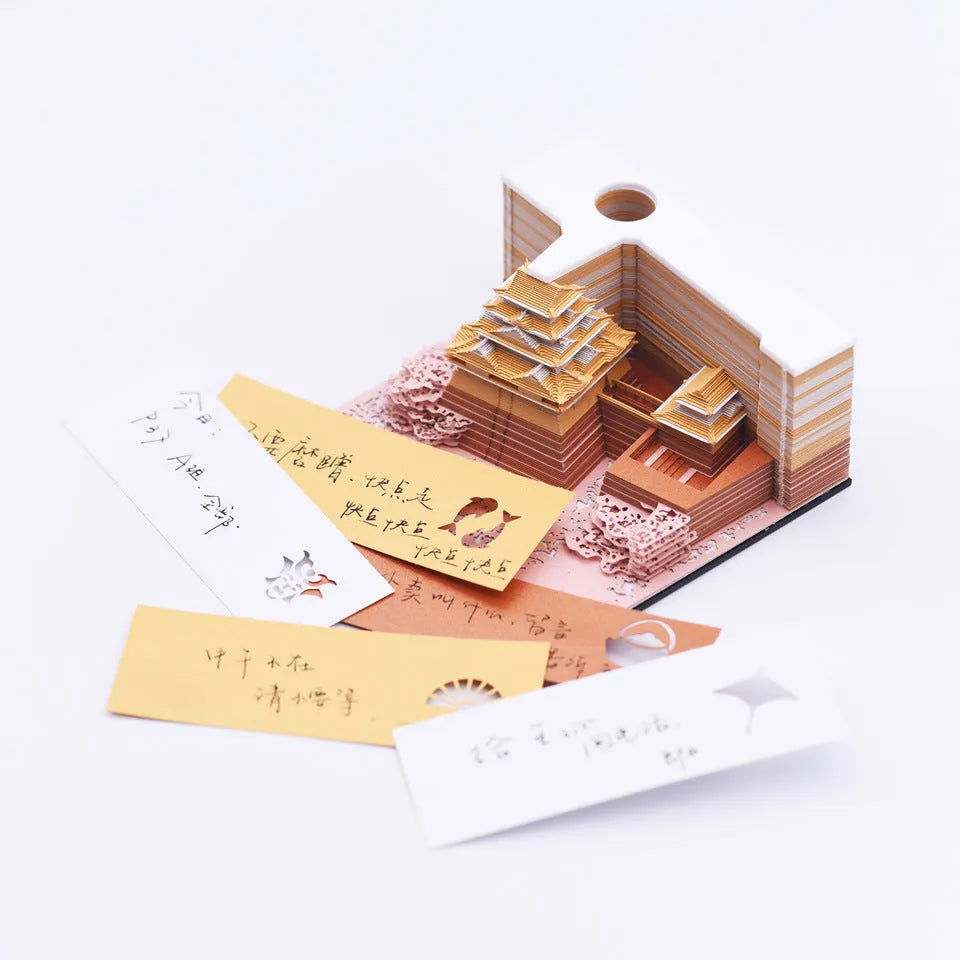 Three-dimensional specialty paper model of Spirited Away Tianshou Tower in gold