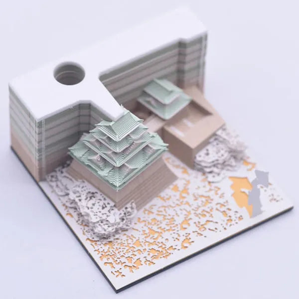 Three-dimensional specialty paper model of Spirited Away Tianshou Tower in gold