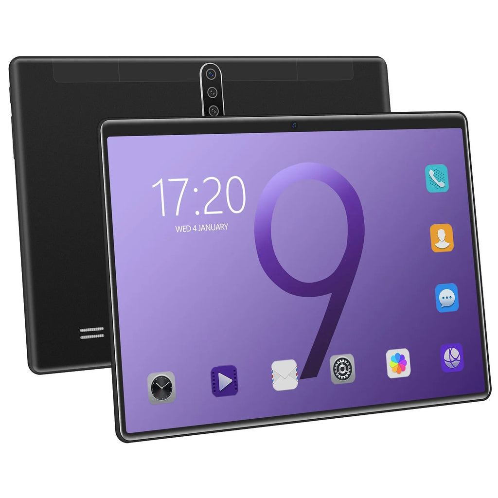 10 inch tablet PC with GPS and dual SIM, black, front view on white background
