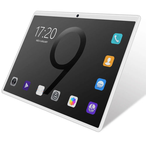 10 inch tablet PC with GPS and dual SIM, black, front view on white background