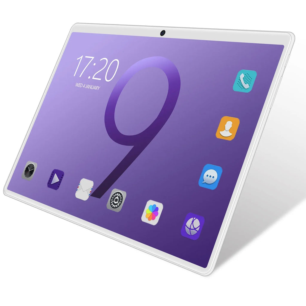 10 inch tablet PC with GPS and dual SIM, black, front view on white background