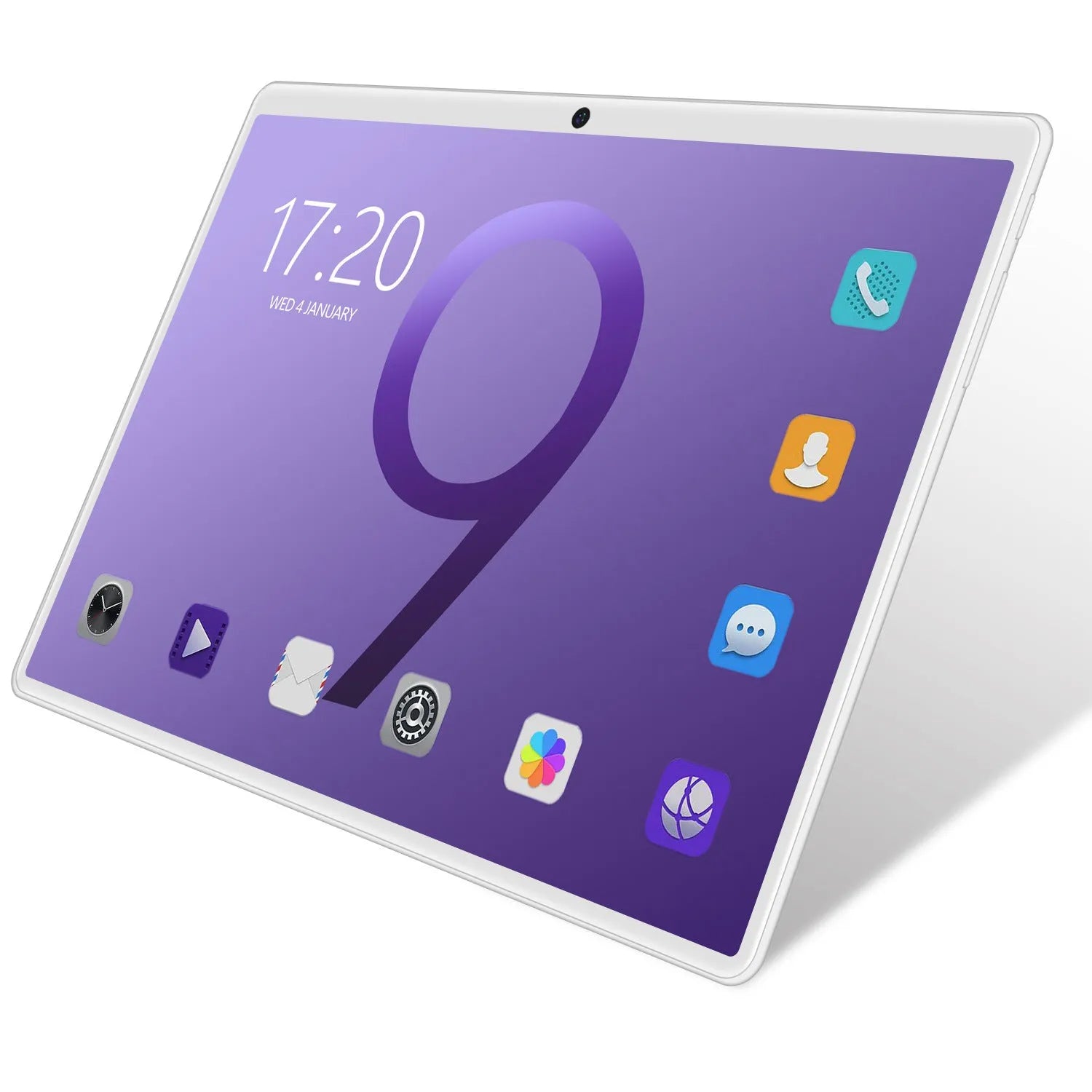 10 inch tablet PC with GPS and dual SIM, black, front view on white background