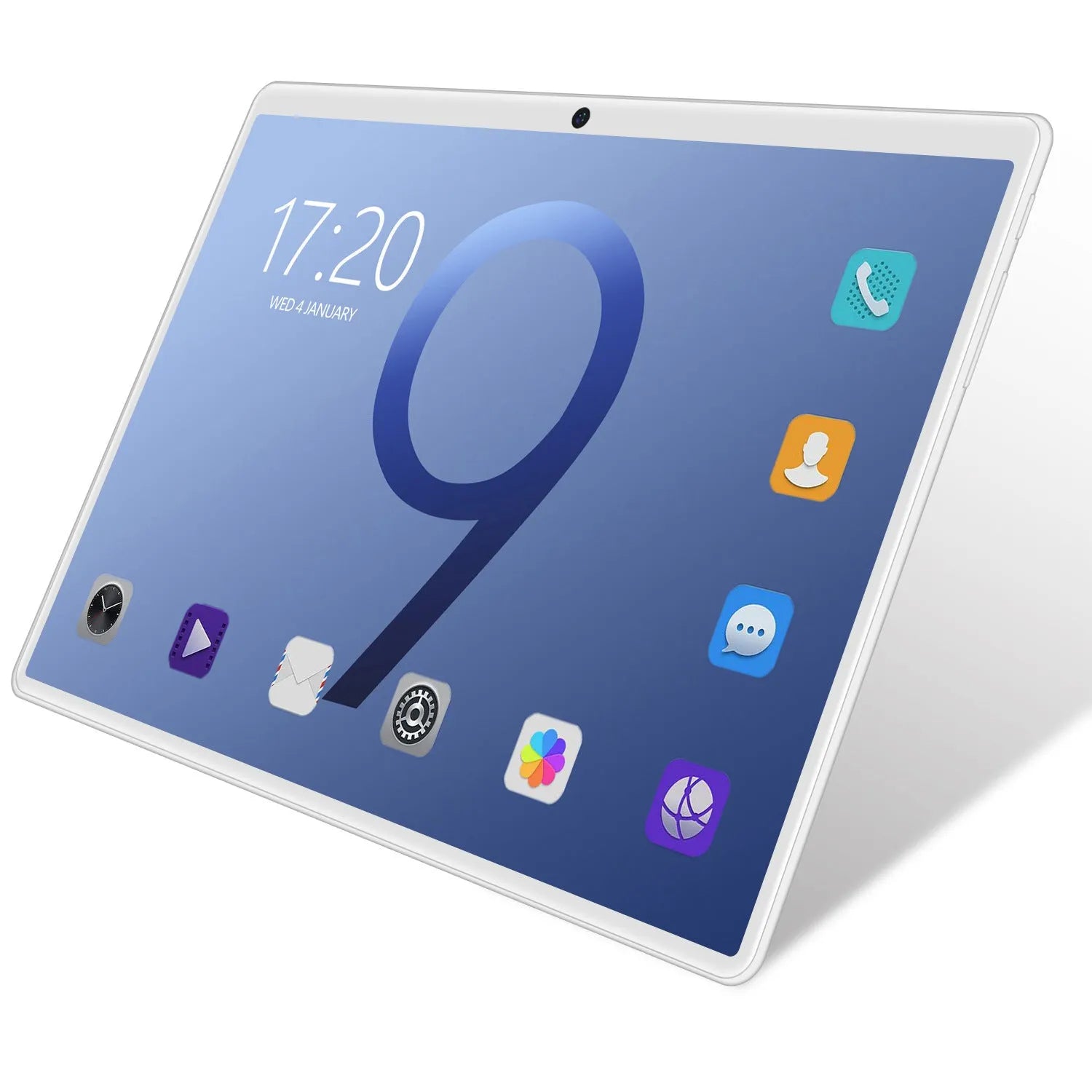 10 inch tablet PC with GPS and dual SIM, black, front view on white background