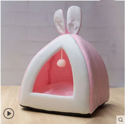 Grey soft cloth cat house dog kennel villa pet bed in size L