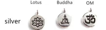 Natural stone powder crystal yoga bracelet with silver Buddha charm lotus pendant on neutral background