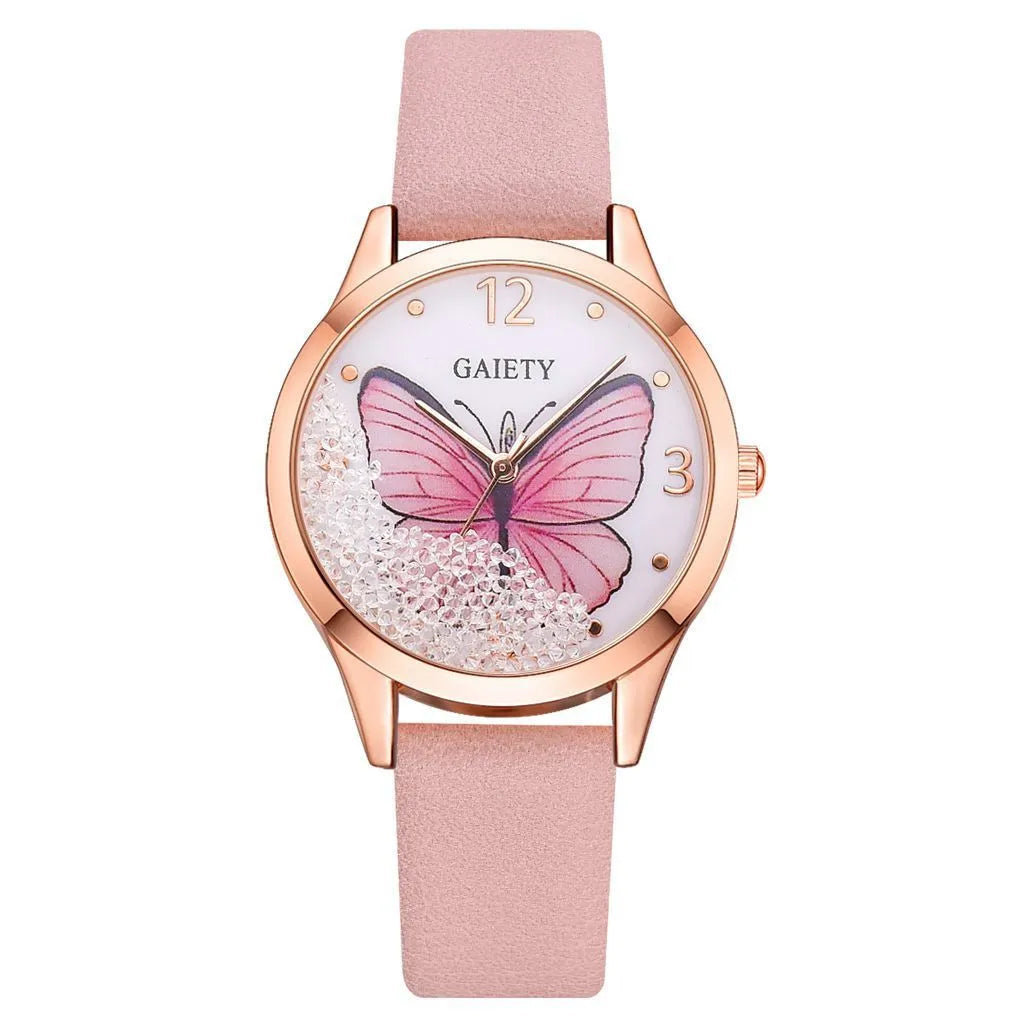 Gaiety women's quartz watch with removable rhinestone butterfly decoration on 39mm round dial