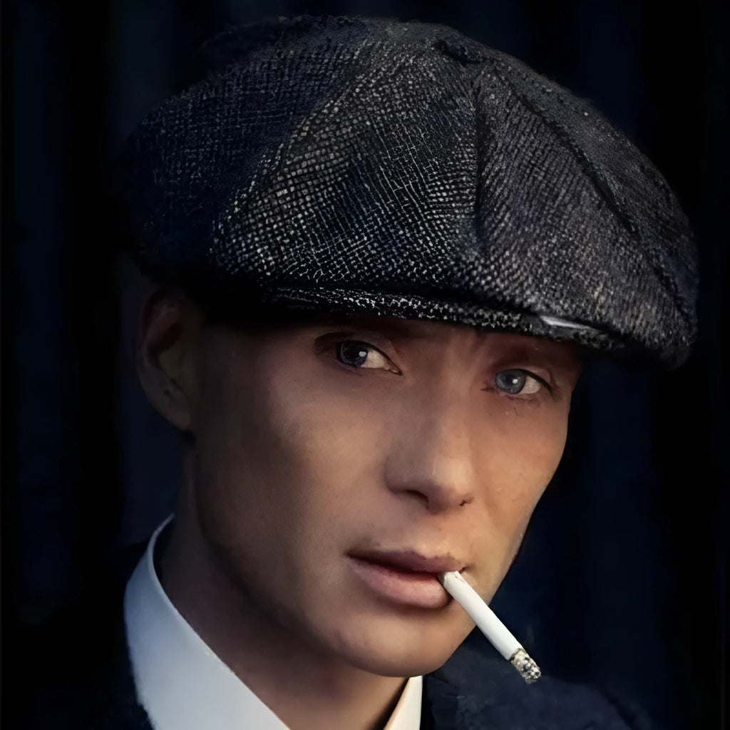 Herringbone wool newsboy cap men unisex plaid flat headwear black adjustable