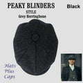 Herringbone wool newsboy cap men unisex plaid flat headwear black adjustable