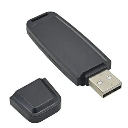 Black and white USB flash drive with voice recording function showing 70mm length