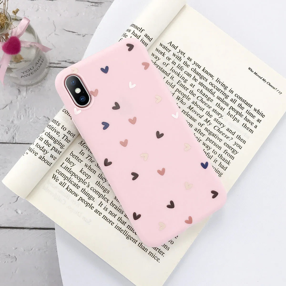 Transparent TPU mobile phone case with small flower love dot design for iPhone, available in multiple colours