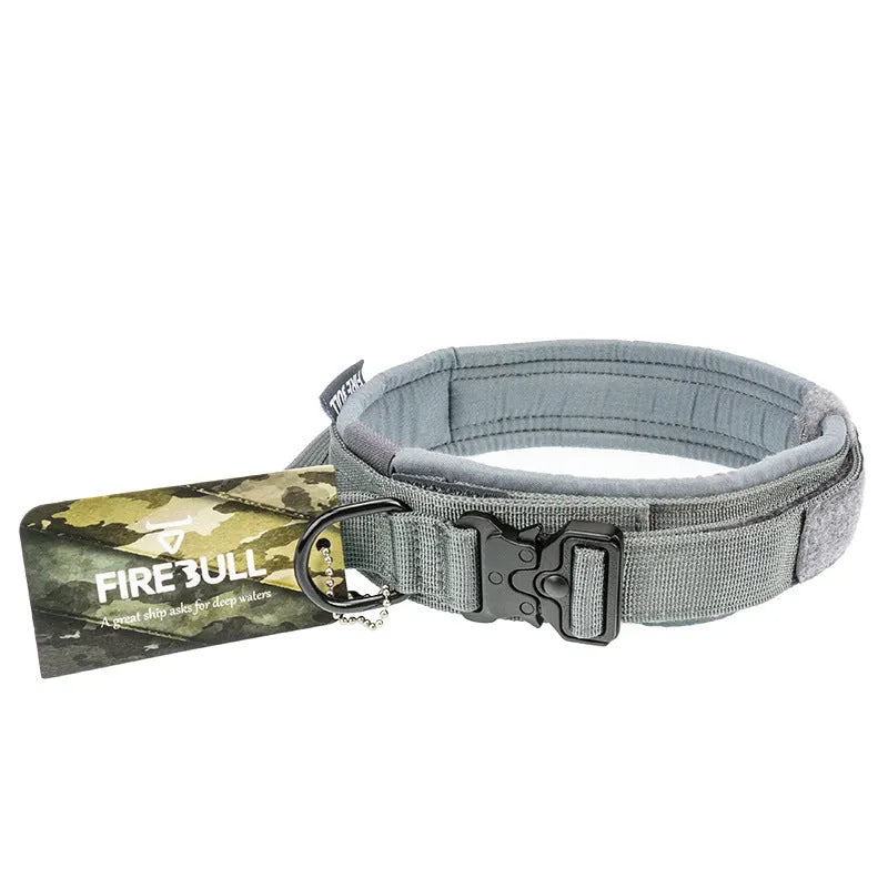 Pet tactical collar leash set adjustable nylon webbing with quick-release buckle in grey for dog training and walking