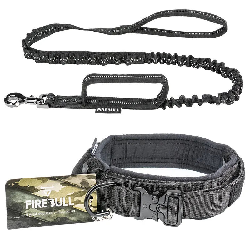 Pet tactical collar leash set adjustable nylon webbing with quick-release buckle in grey for dog training and walking
