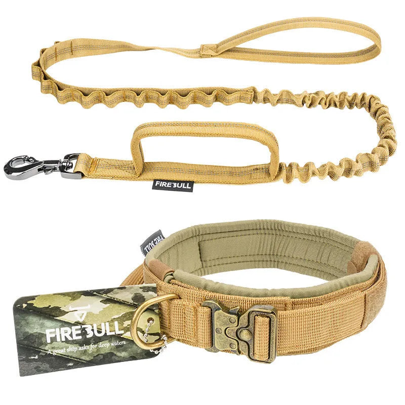 Pet tactical collar leash set adjustable nylon webbing with quick-release buckle in grey for dog training and walking