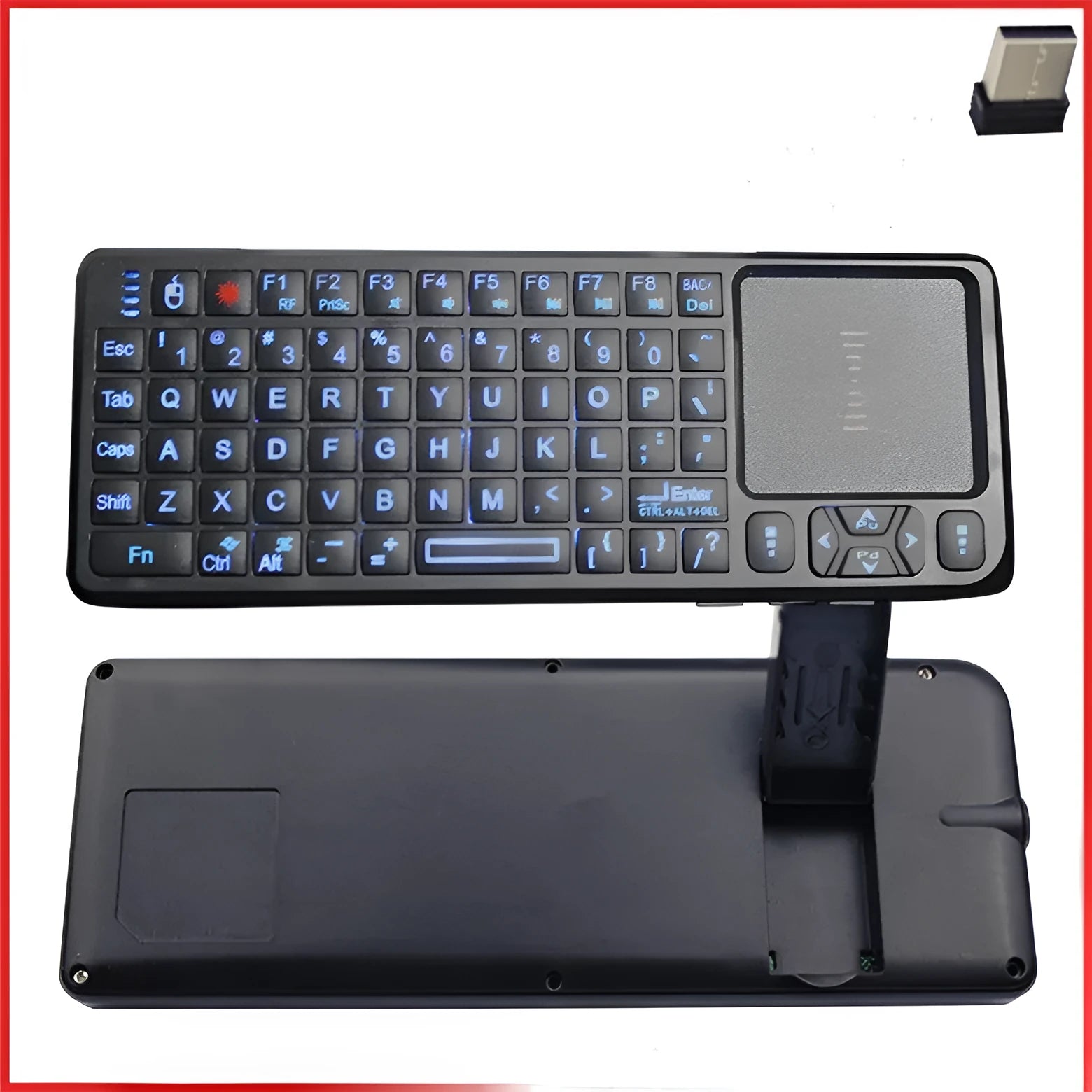Black wireless mini keyboard with touch screen and mouse, measuring 151mm long.