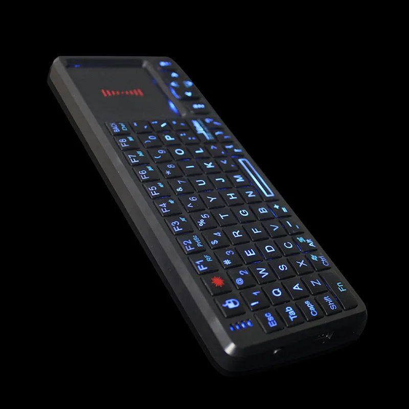 Black wireless mini keyboard with touch screen and mouse, measuring 151mm long.
