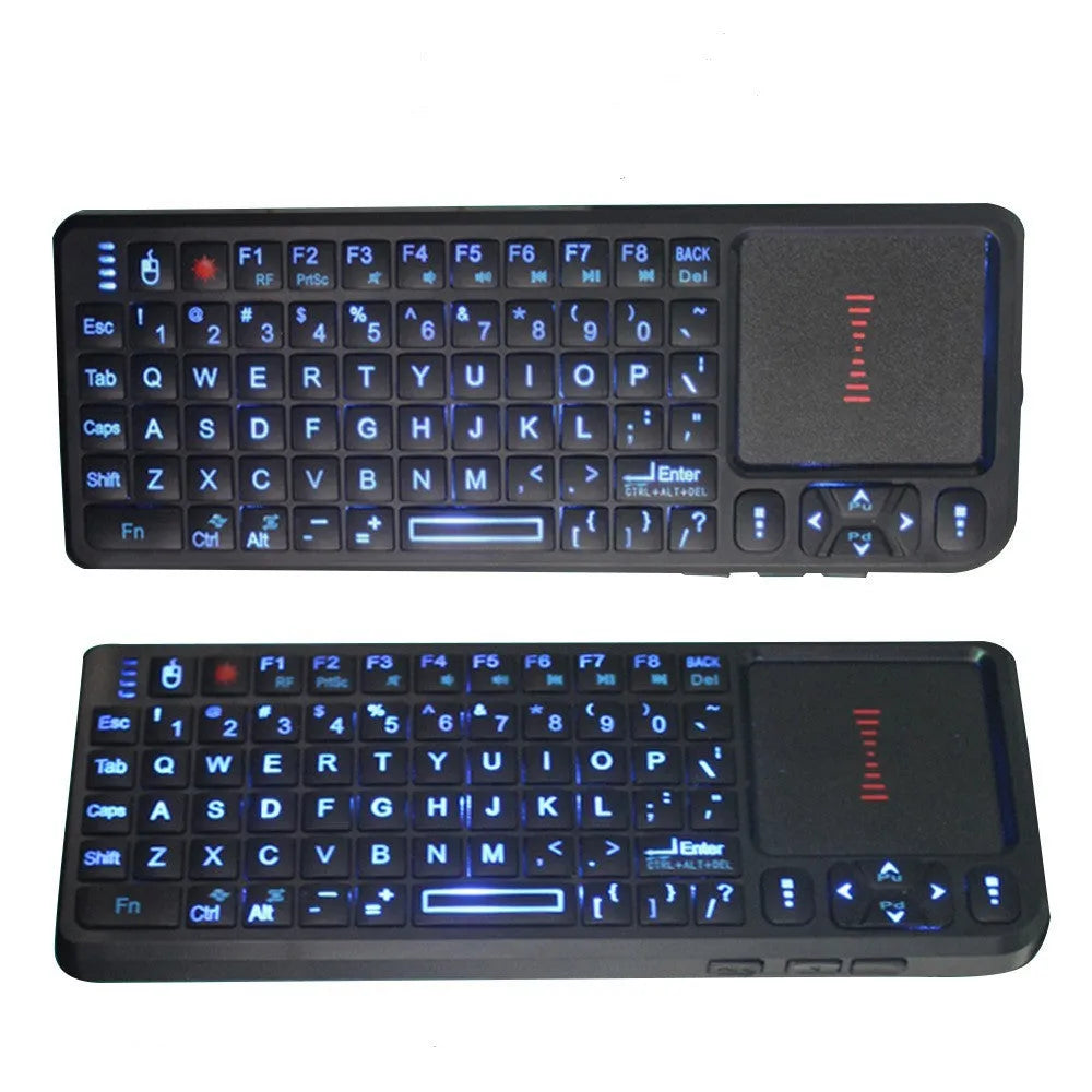 Black wireless mini keyboard with touch screen and mouse, measuring 151mm long.