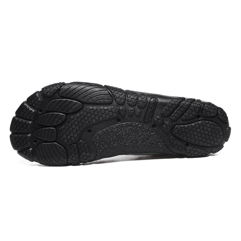Unisex amphibious water shoes with elastic closure and rubber outsole shown in black colour