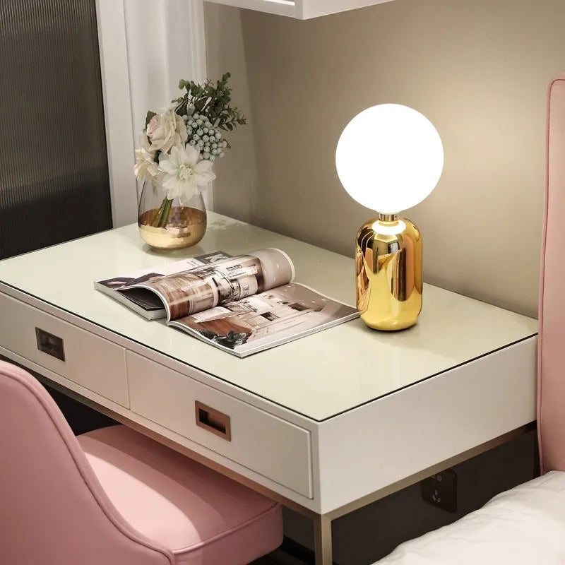 Modern creative bedside ball table lamp with metal holder in small gold finish
