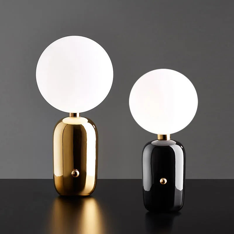 Modern creative bedside ball table lamp with metal holder in small gold finish