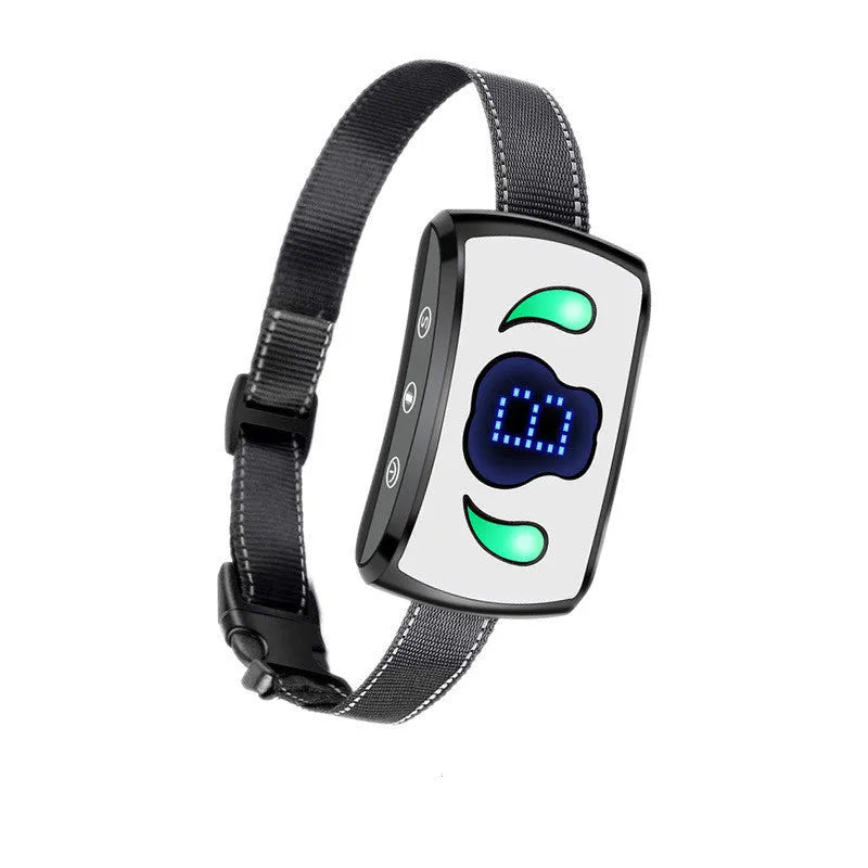 Rechargeable waterproof dog training collar with USB charging, available in five colours, ABS housing.
