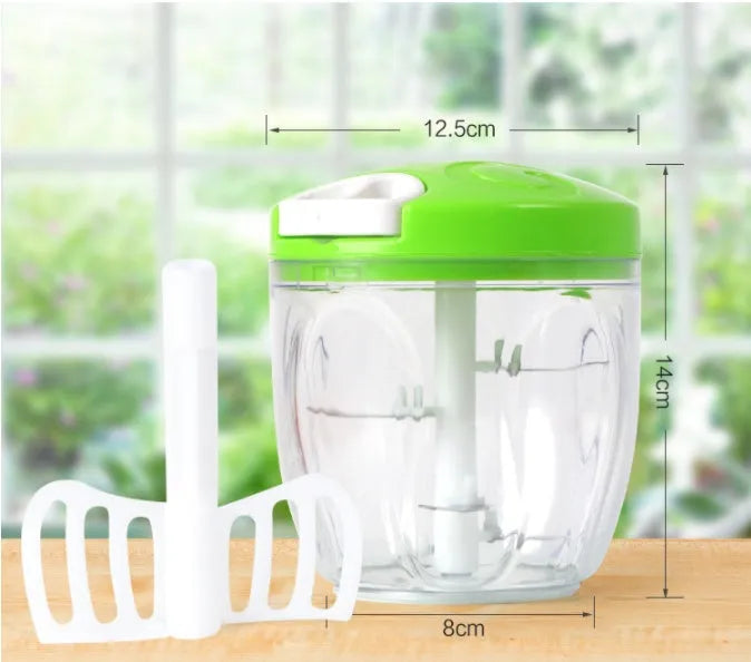 Green manual vegetable chopper with stainless steel blades and 500ml container