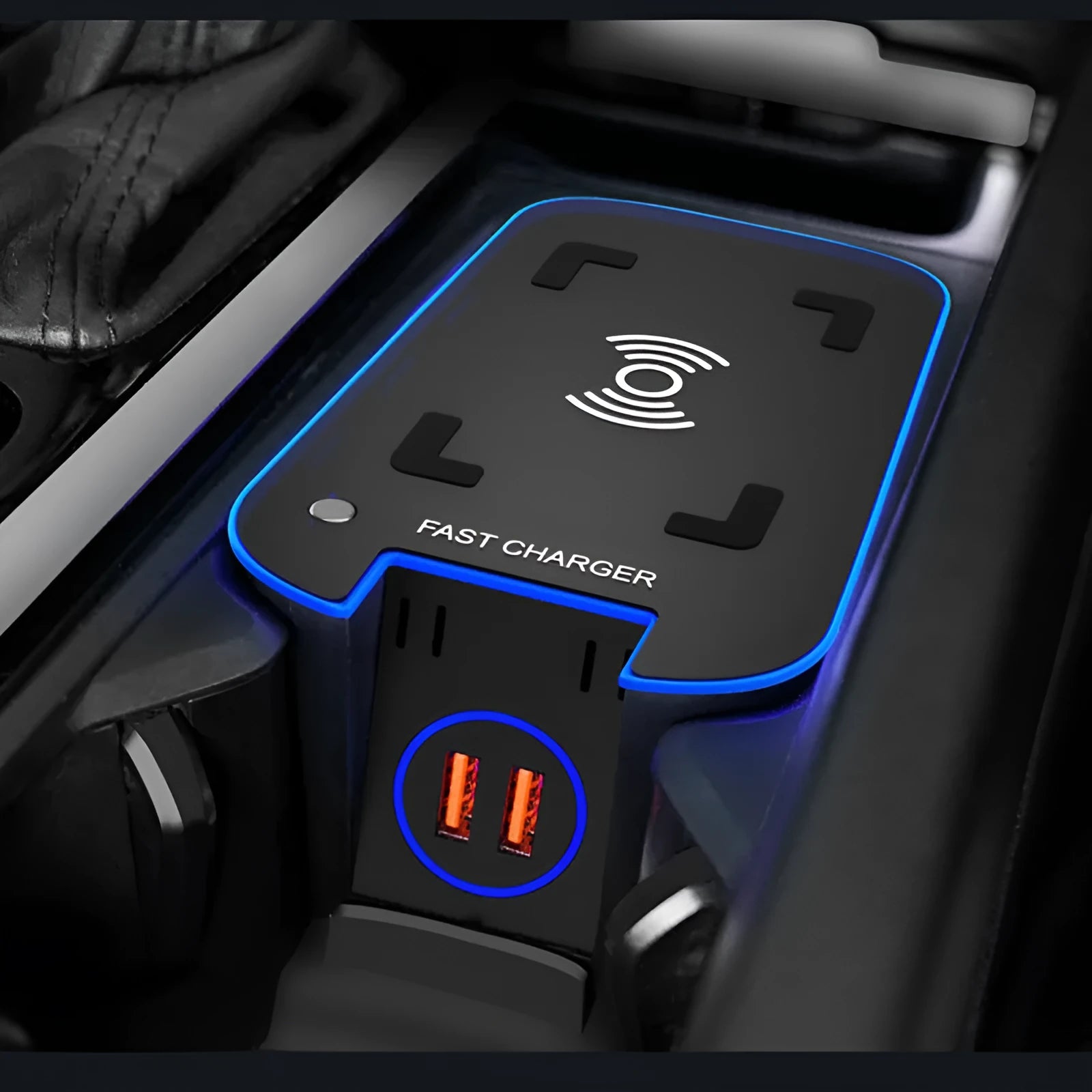 Car wireless charger fast charging modification made of ABS material in SET1 colour, compatible with Qi phones.