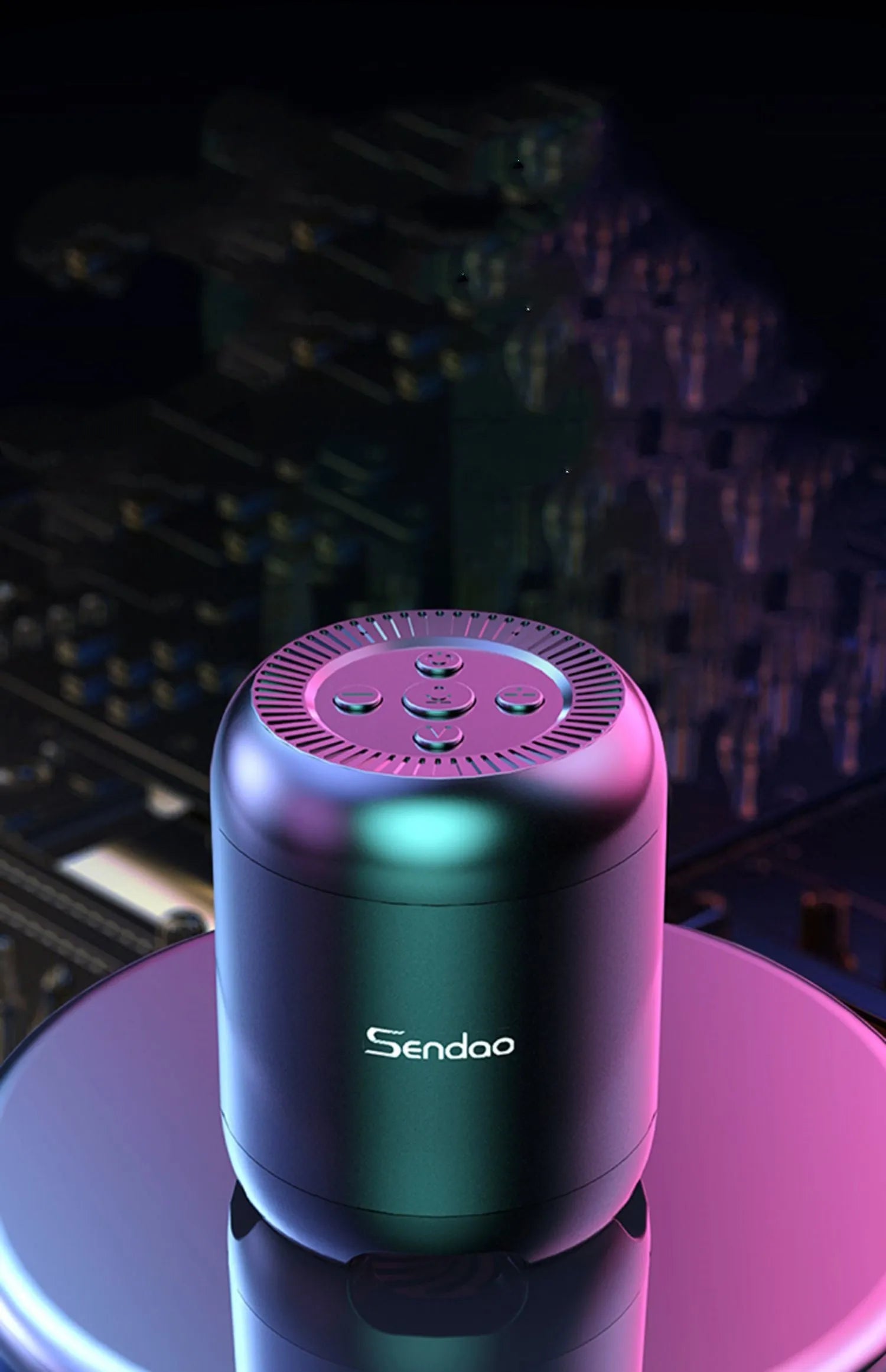 Small black or white portable Bluetooth speaker with card reader slot showing 90x73x73mm dimensions