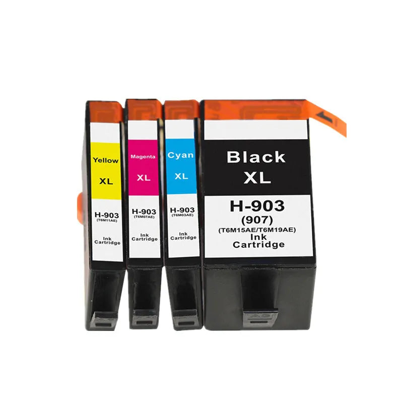 HP 903XL compatible ink cartridge set with high-yield black, cyan, magenta, yellow in vacuum packaging