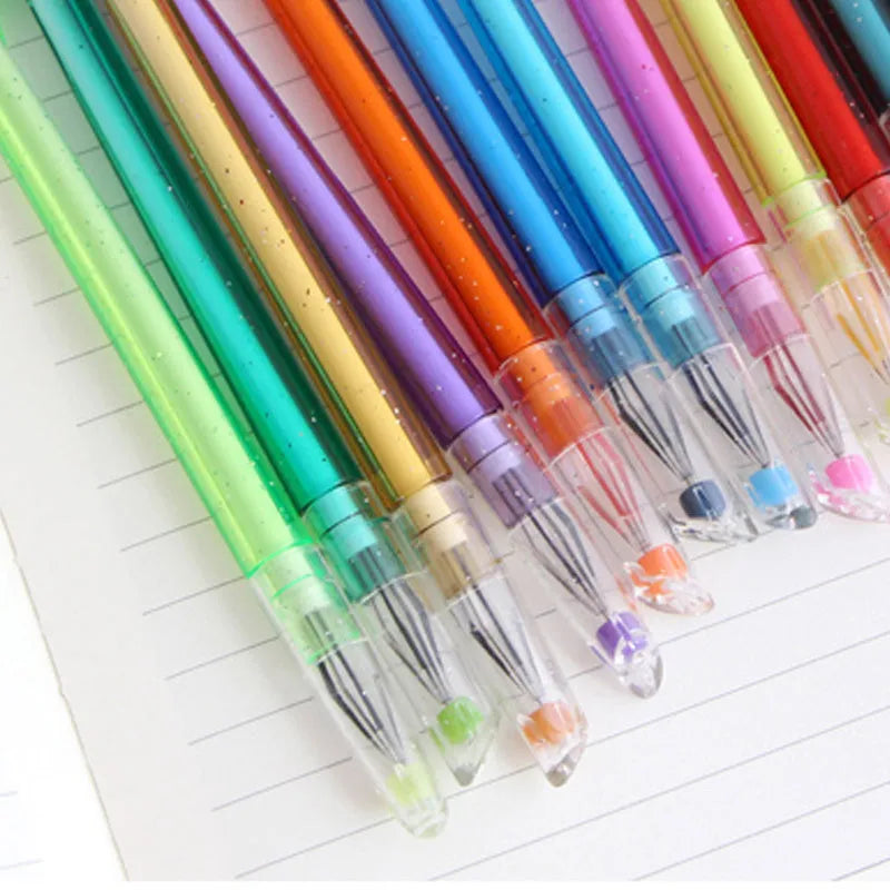 Set of 12 feather peacock colour gel pens with 0.5mm tip, displayed on white background