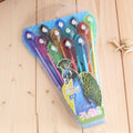 Set of 12 feather peacock colour gel pens with 0.5mm tip, displayed on white background