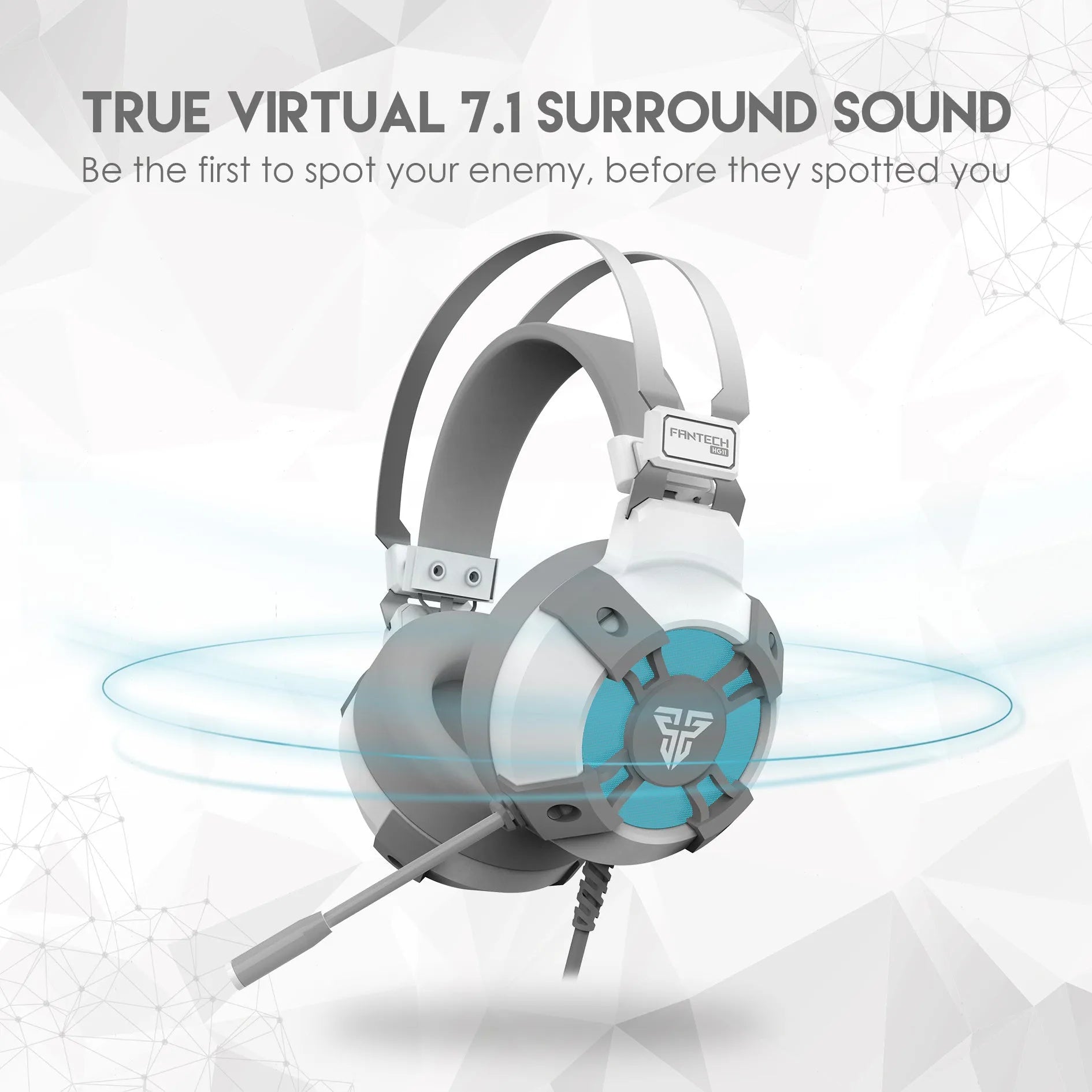 Black FANTECH HG11 USB gaming headset with RGB lighting on ear cups