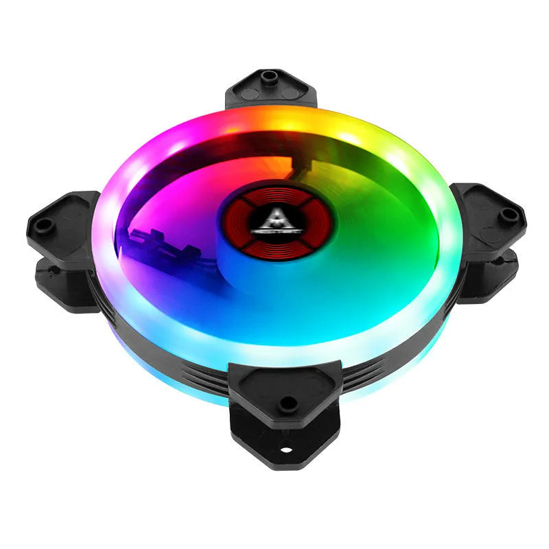 Camouflage-themed 12cm PC cooling fan with RGB LEDs on fan blades and frame.
