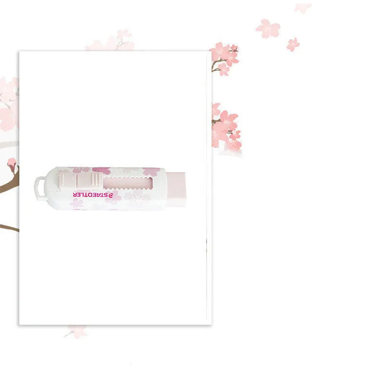 Pink square push-pull whiteboard eraser for students with replaceable core.